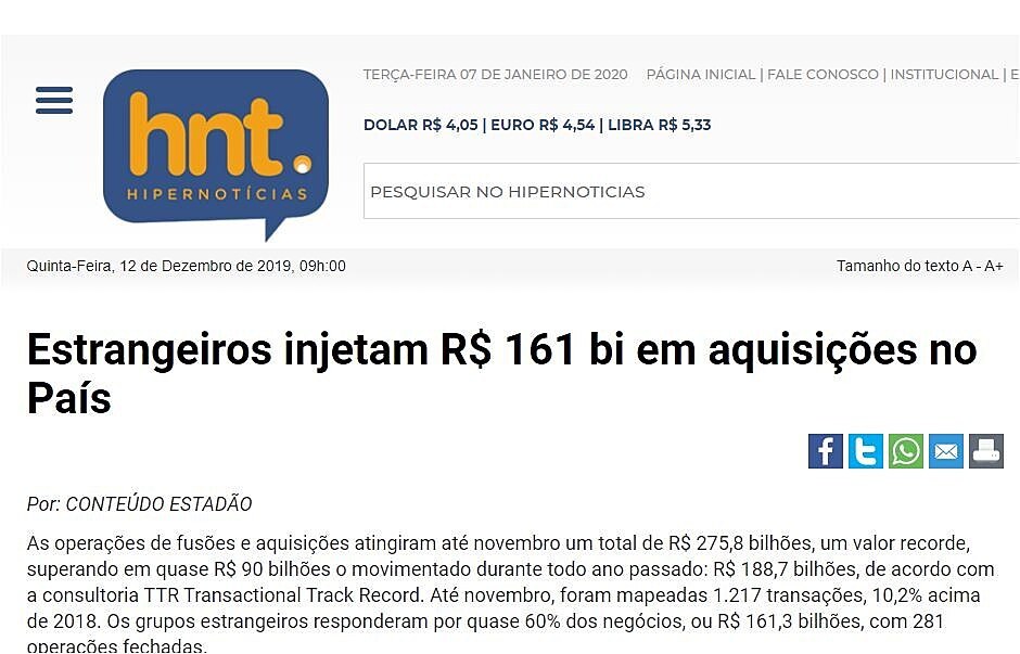 Estrangeiros injetam R$ 161 bi em aquisies no Pas